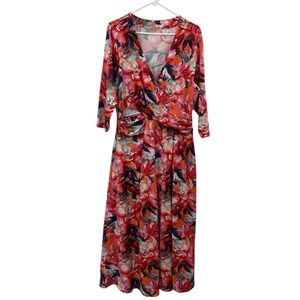 Soft Surroundings Le Jardin Multicolor Tropical Floral Faux Wrap‎ Maxi Dress 1x
